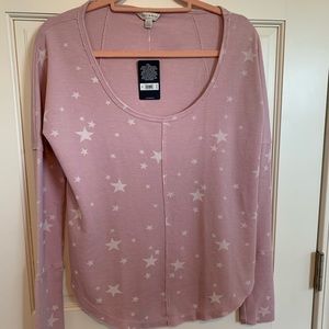 NWT Lucky Brand Women’s Pink Thermal Star Print Pullover Relaxed Fit Size XS